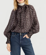 Laden Sie das Bild in den Galerie-Viewer, Bluse SOSUE Dotty Bow Brown Ecru
